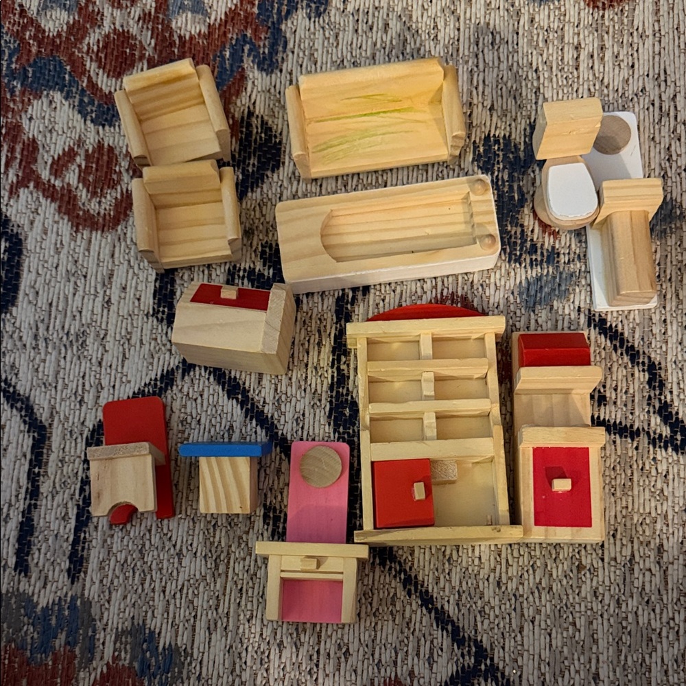 Wooden Dollhouse Furniture Set - Multicolor